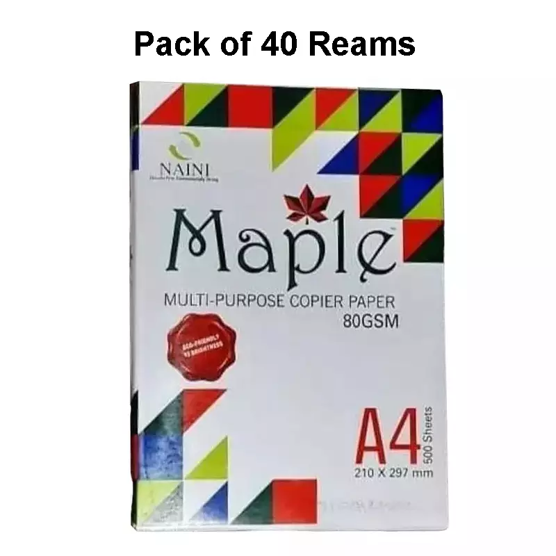 Naini Maple 80 GSM A4 Size Multipurpose Copier Paper 500 Sheets, White (Pack of 40 Ream)