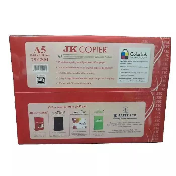 JK A5 Small Size Copy Paper 75 GSM, White, Pack of 1 Ream (Half Size of A4 Paper)