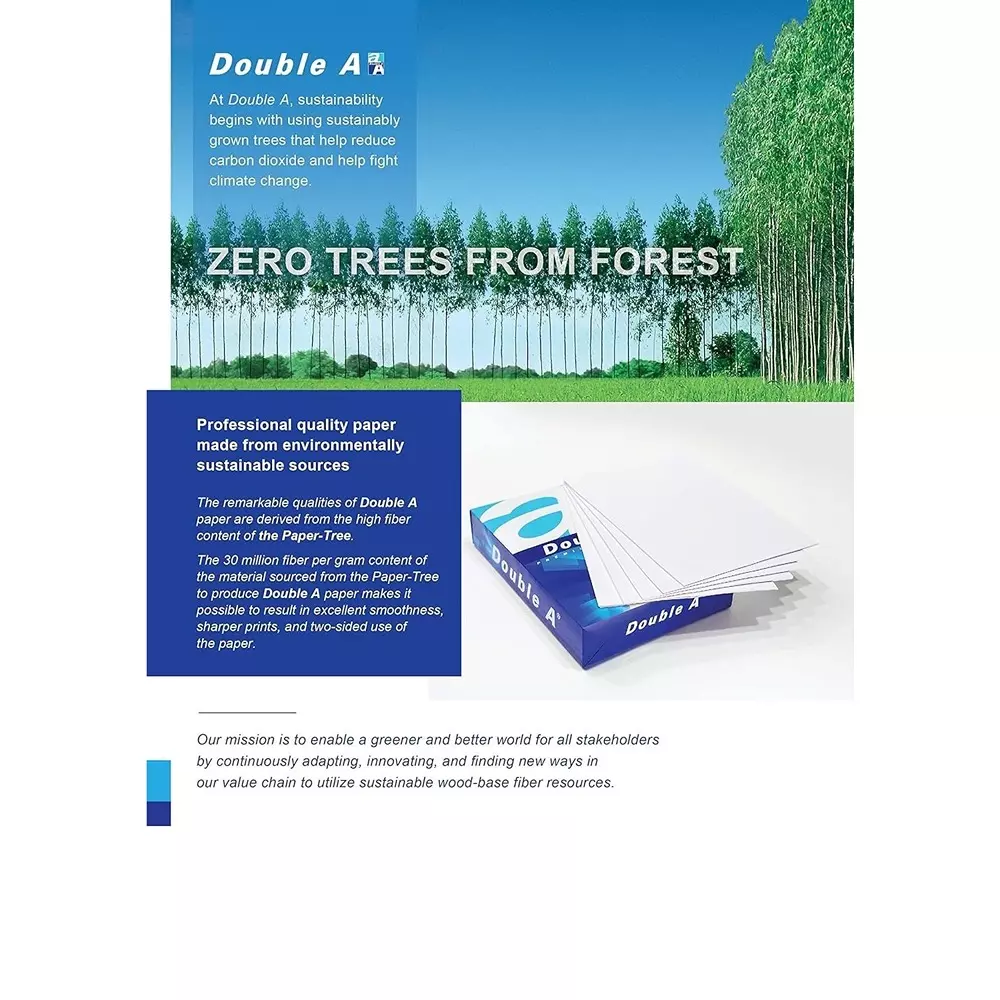Double A 500 Sheets Per Ream Copier Paper 70 GSM White A4 Size (Pack of 20 Ream)