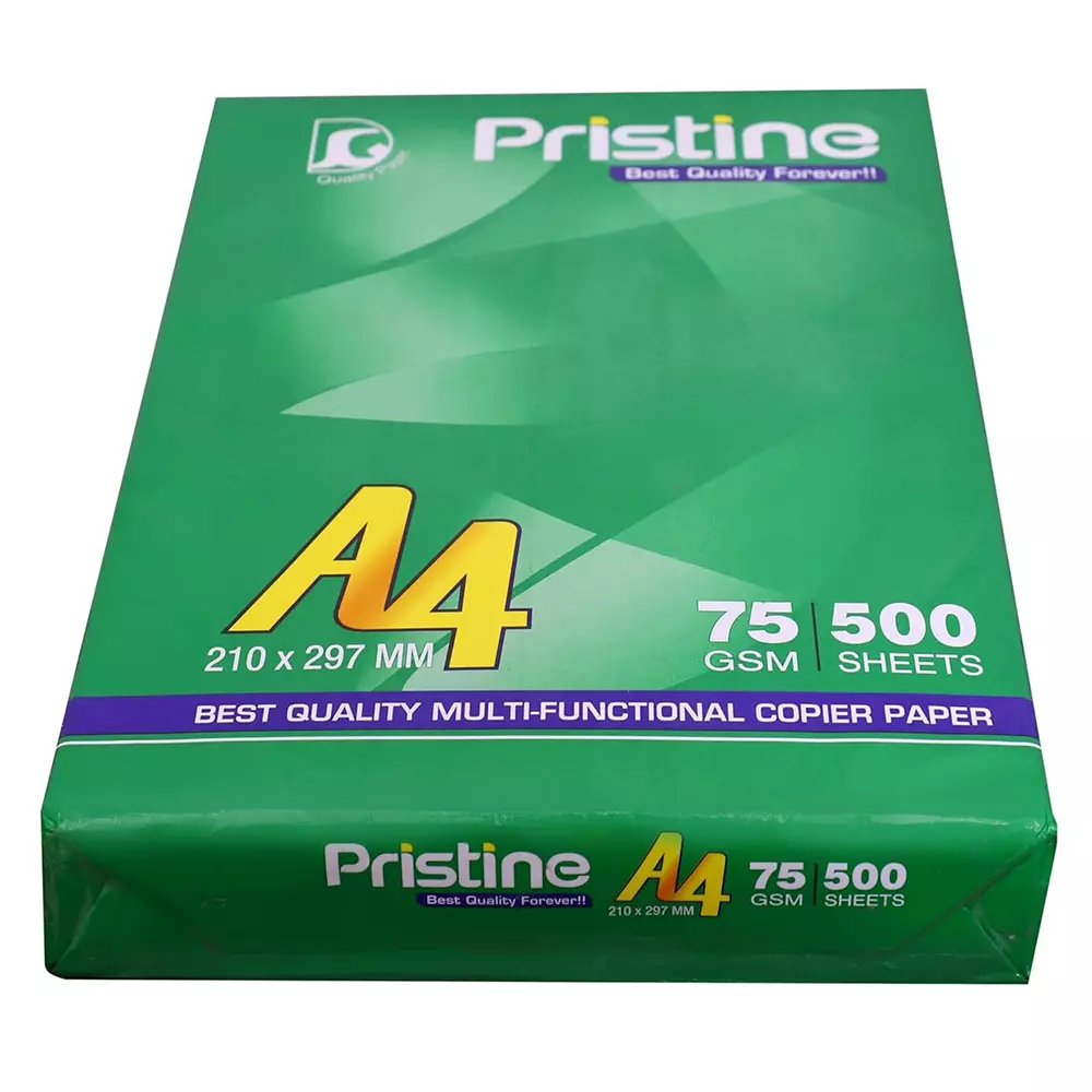 Pristine Copier Paper 75 GSM A4 Size 500 Sheets White (Pack of 10 Ream)