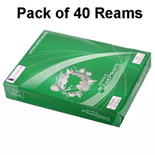 Bindal Fine Prints 70 GSM A4 Size Multipurpose Copier Paper 500 Sheets, White (Pack of 40 Ream)