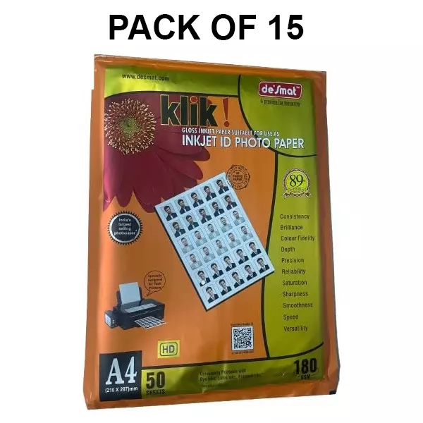 Desmat Photo Paper A4 180 GSM 50 Sheets (Pack of 15)
