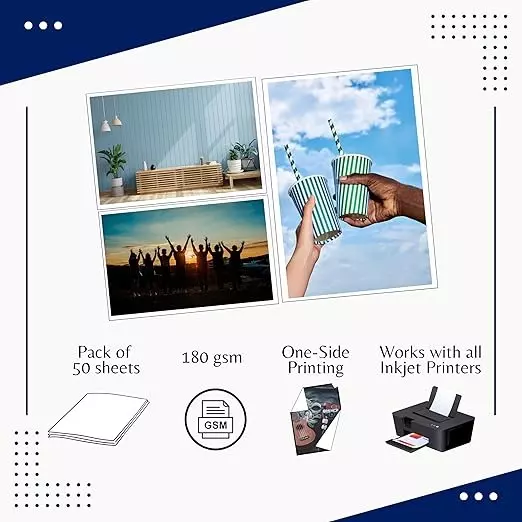 LC Photo Paper 180 GSM 50 Sheets White Glossy A4 Size for Color Photo Printing