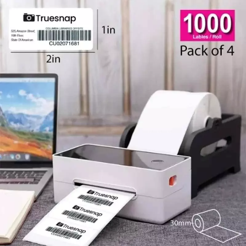 Truesnap Thermal Label Printer White Paper 70 GSM 50x25 mm Size for Barcode, Product & Transparency Labels, TS-TL4-2x1 (Pack of 4 Rolls)