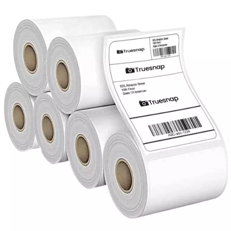 Truesnap Thermal Label Printer White Paper 70 GSM 75x125 mm Size for Shipping, Barcode & Address Labels, TS-TL6-3X5 (Pack of 6 Rolls)