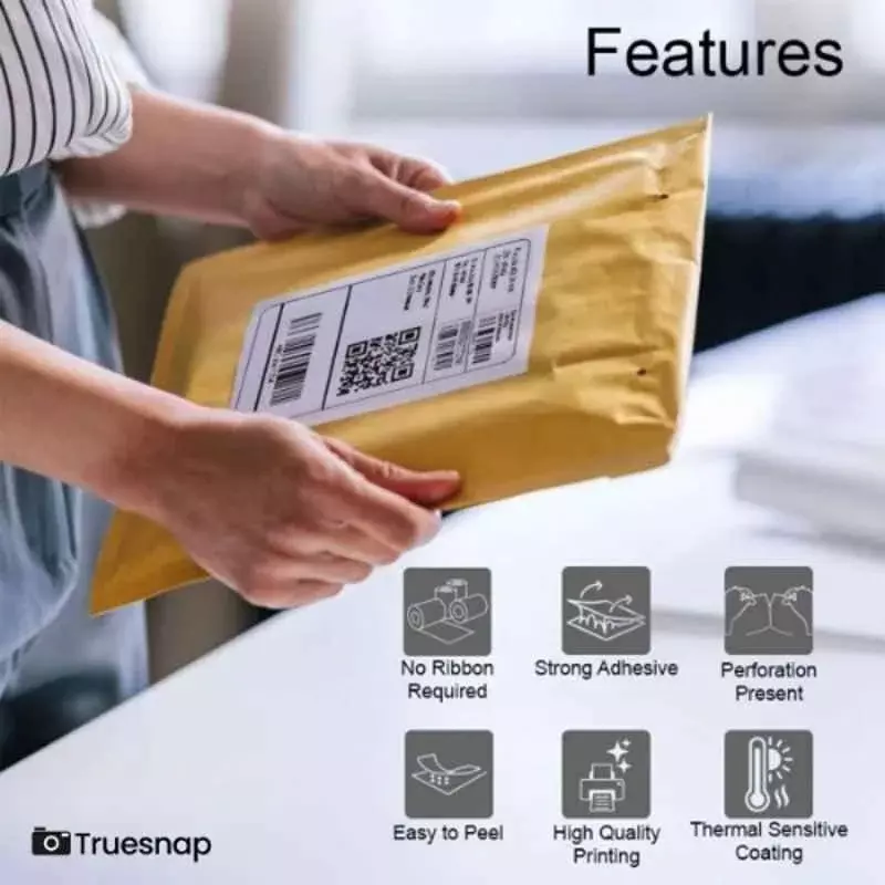 Truesnap Thermal Label Printer White Paper 70 GSM 75x125 mm Size for Shipping, Barcode & Address Labels, TS-TL6-3X5 (Pack of 6 Rolls)