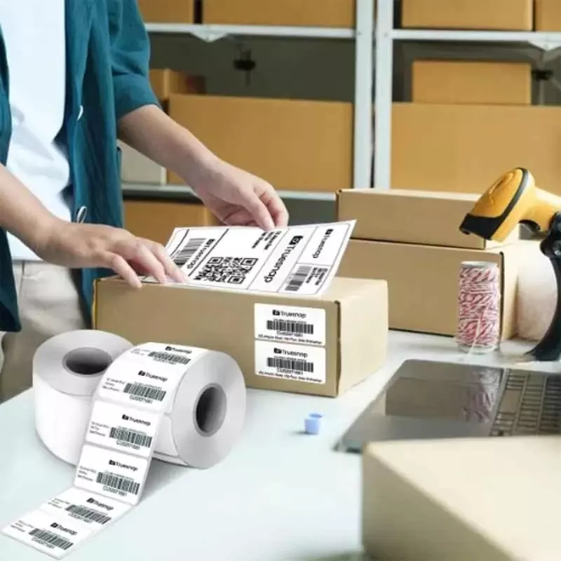 Truesnap Thermal Label Printer White Paper 70 GSM 50x25 mm Size for Barcode, Product & Transparency Labels, TS-TL2-2x1 (Pack of 2 Rolls)