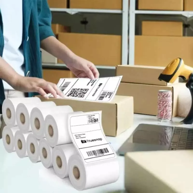Truesnap Thermal Label Printer White Paper 70 GSM 100x150 mm Size for Shipping, Barcode & Address Labels, TS-TL2-4X6 (Pack of 2 Rolls)