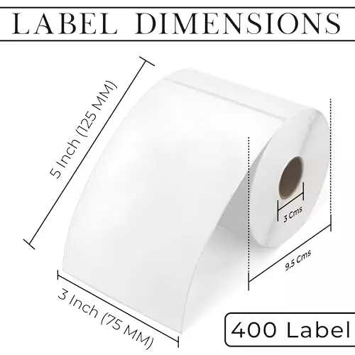 EDUWAY 75x125 mm High Gumming Sheet Direct Thermal Label Roll Sticker 2400 Labels White (Pack of 6)