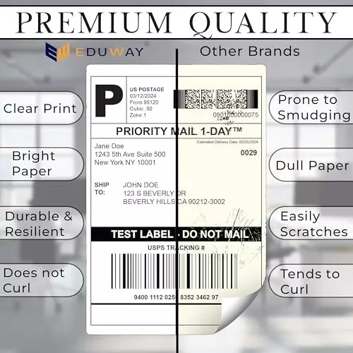 EDUWAY 75x125 mm High Gumming Sheet Direct Thermal Label Roll Sticker 800 Labels White (Pack of 2)
