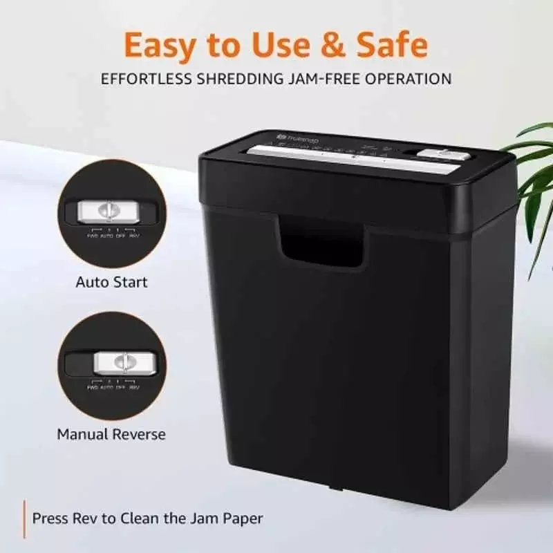 Truesnap 6 Sheet Strip Cut Paper & Credit Card Shredder 10 L Plastic Automatic Black Office & Home Usage, TS-PS-6S