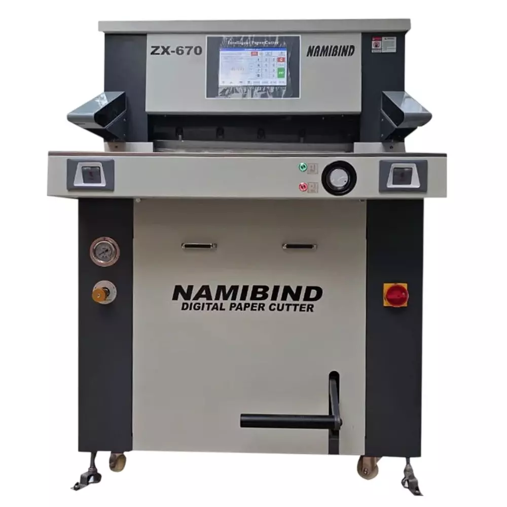 Namibind Double Hydraulic Digital Paper Cutter Machine with Programming 670 X 670 mm Maximum Cutting Width, ZX670