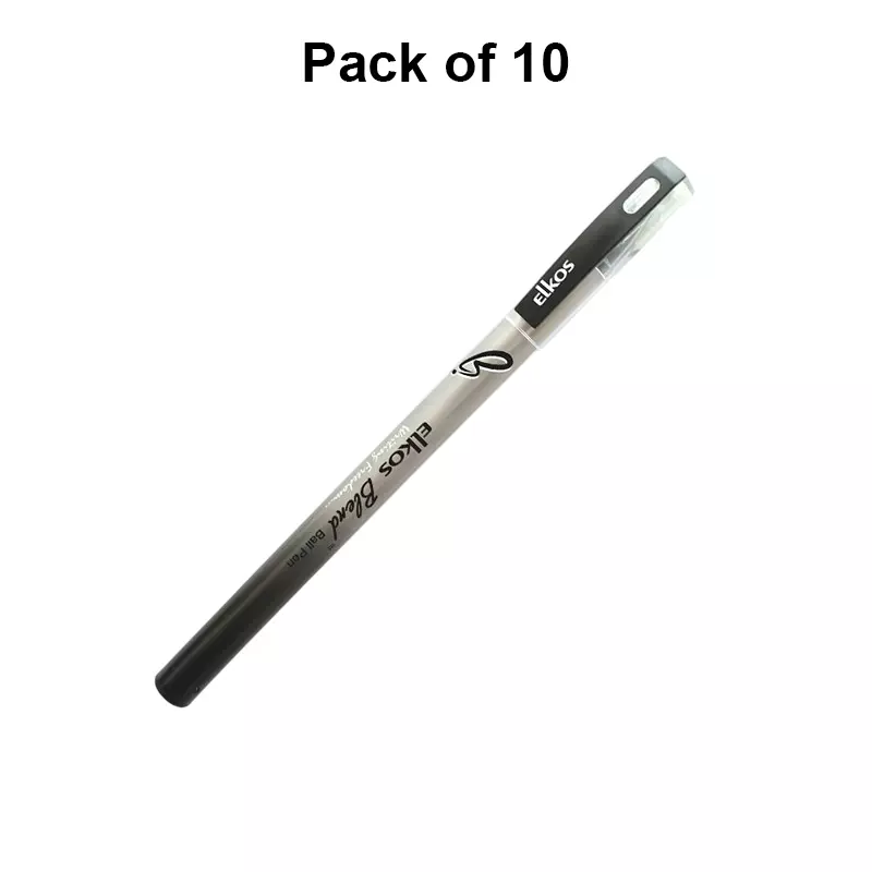 Elkos Blend Ball Pen Steel Nib Plastic Body Black Ink Color (Pack of 10 Pcs)