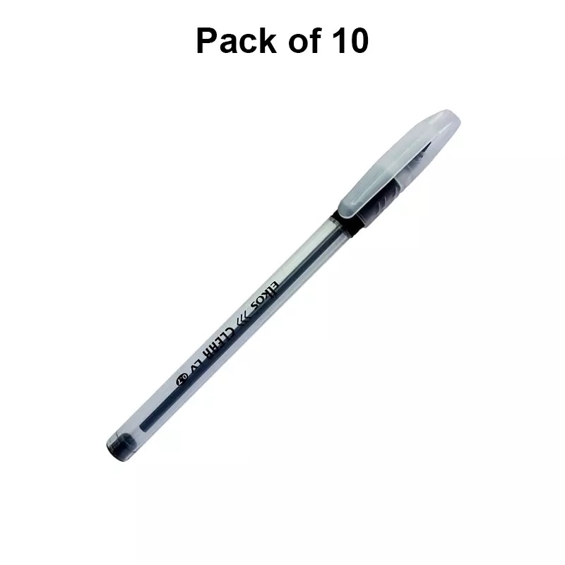 Elkos Clear Ball Pen Steel Nib Plastic Body Black Ink Color (Pack of 10 Pcs)