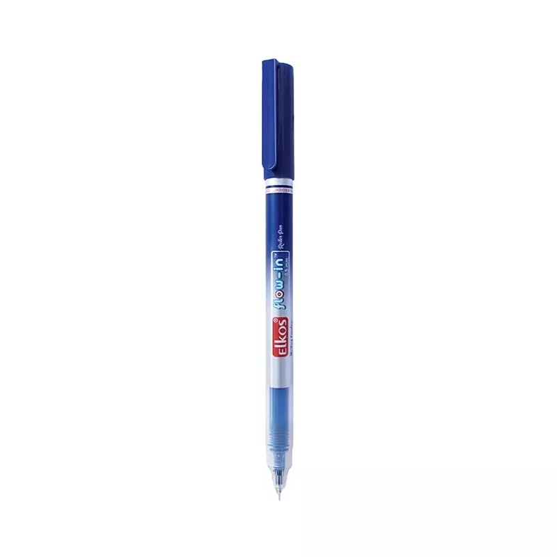 Elkos Flow In Ball Pen 0.5 mm Tip Size Blue Ink Color (Pack of 10 Pcs)
