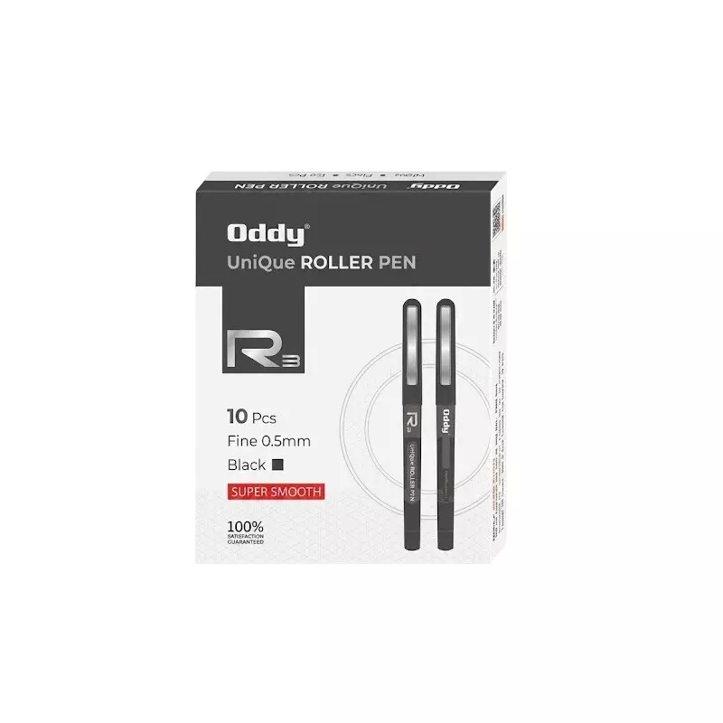 Oddy Roller Pen Unique Black Plastic for Home, Office & School, RP-03 (Pack of 10 Pcs)
