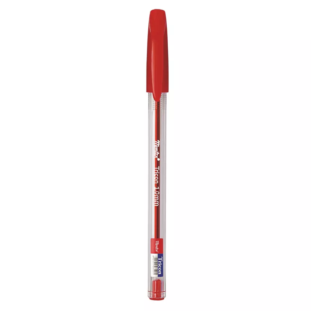 Montex Tricon 1 mm Tip Ball Pen Red Ink Plastic Body Non Toxic & Waterproof Ink (Pack of 10 Pcs)
