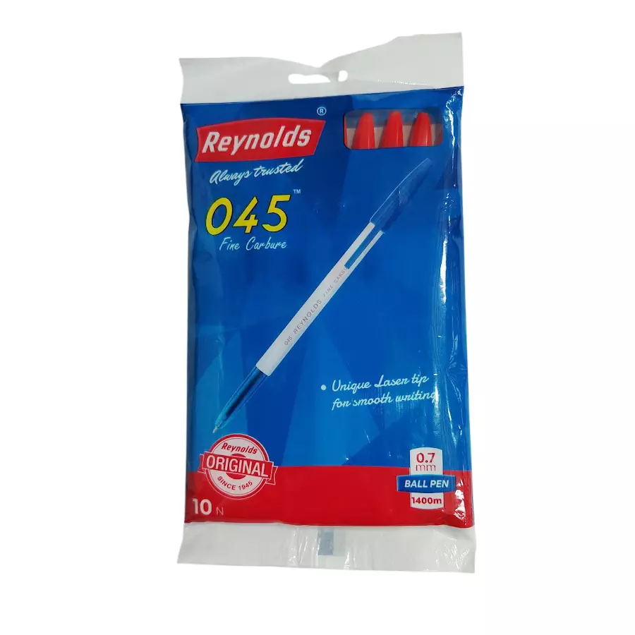 Reynolds 045 Fine Carbure Red Ball Pen, Pack of 10