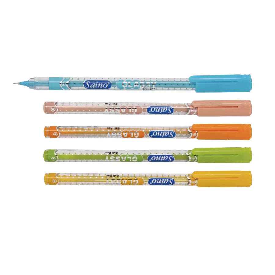 Saino Glassy Ball Pen Blue Ink Color (Pack of 5)