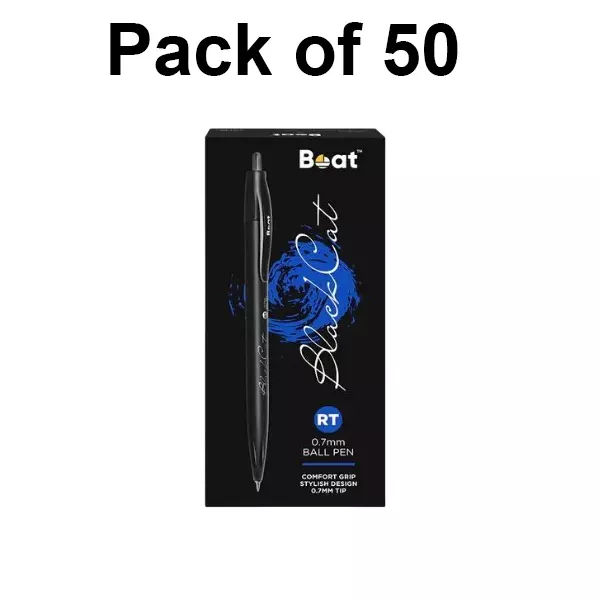 Boat by Ban Black Cat Ball Pen 0.7 mm Black, FG000592 (Pack of 50)