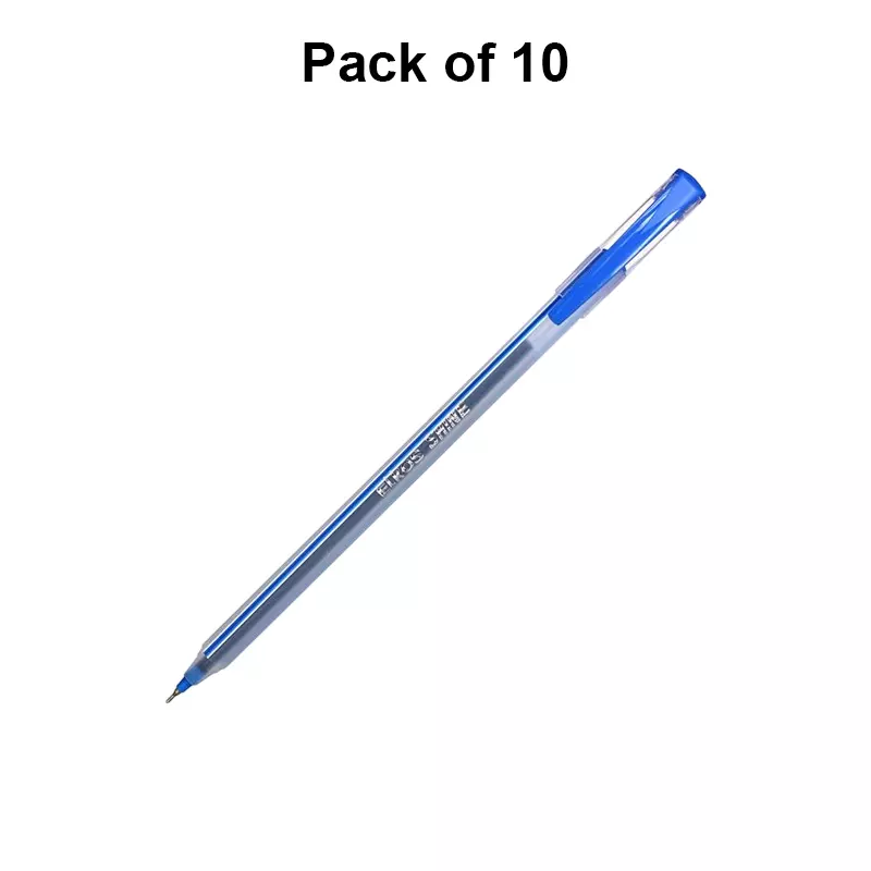 Elkos Shine Directfill Ball Pen Steel Nib Plastic Body Blue Ink Color (Pack of 10 Pcs)