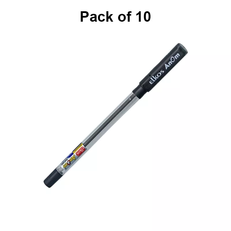 elkos-anom-ball-pen-steel-nib-plastic-body-black-ink-color-pack-of-10-pcs