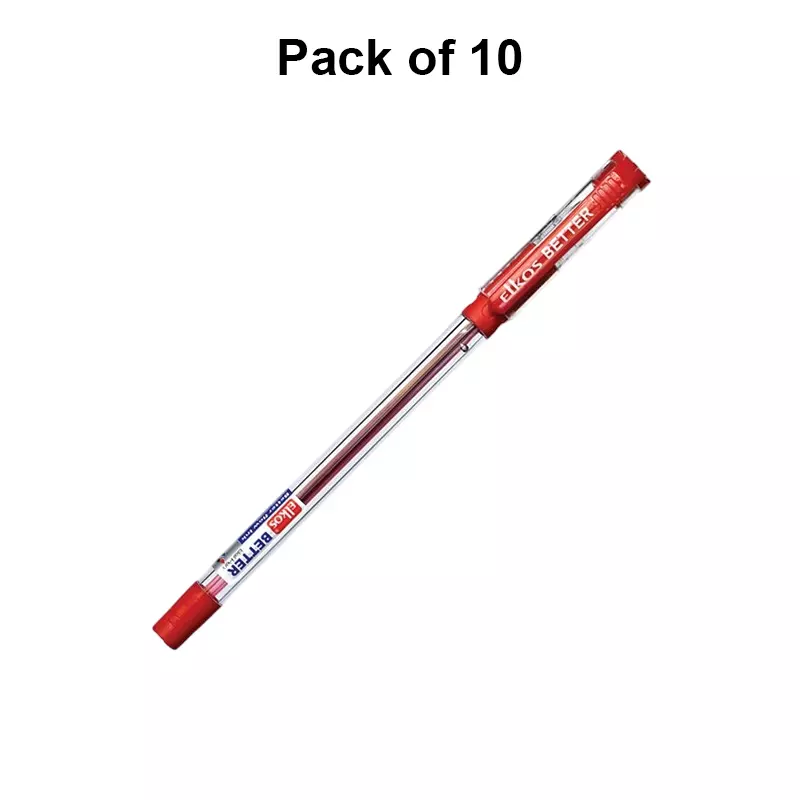 Elkos Better Ball Pen 0.7 mm Tip Size Red Ink Color (Pack of 10 Pcs)