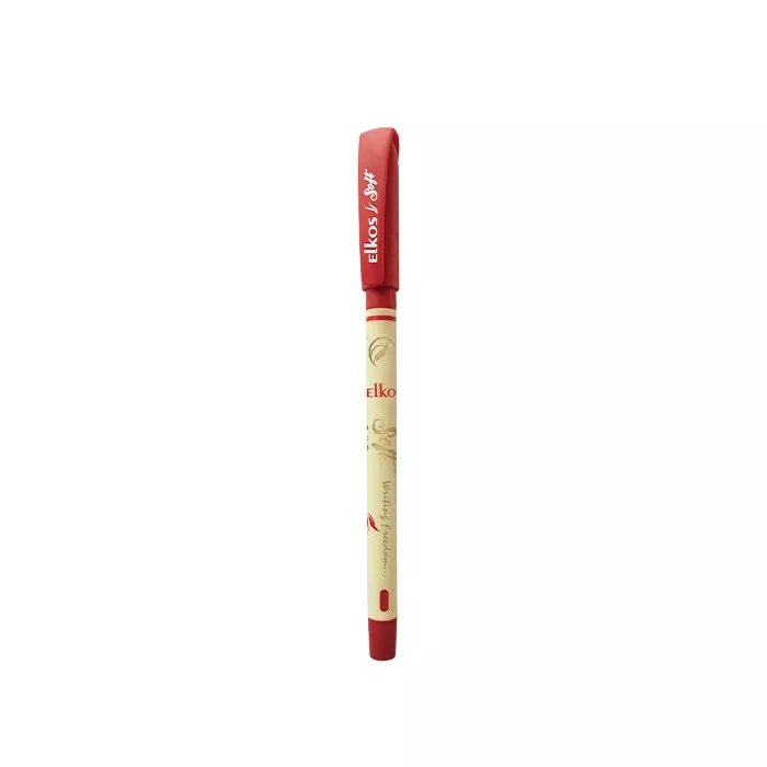 Elkos Soft Ball Pen 0.7 mm Tip Size Red Ink Color (Pack of 10 Pcs)