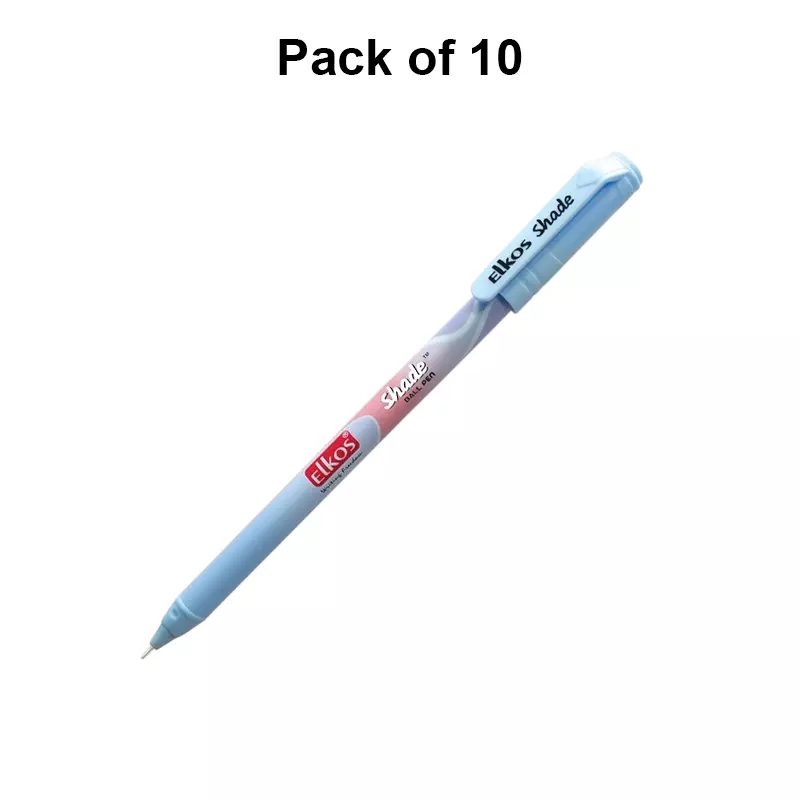 Elkos Shade Ball Pen 0.7 mm Tip Size Blue Ink Color (Pack of 10 Pcs)