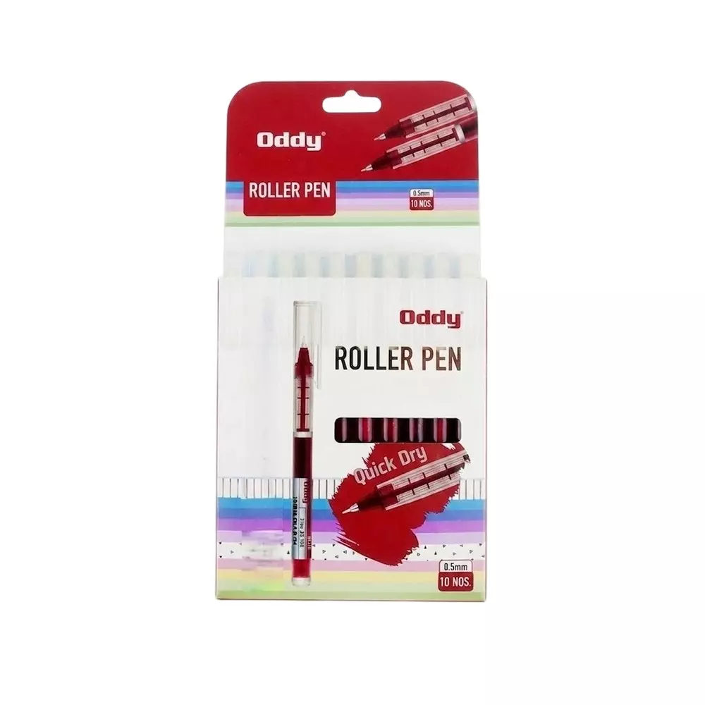 Oddy Roller Pen Red Plastic for Home, Office & School, RP-01 (Pack of 10 Pcs)