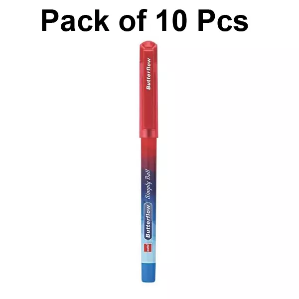 cello-butterflow-simply-ball-pen-red-ink-color-07-mm-fine-tip-pack-of-10