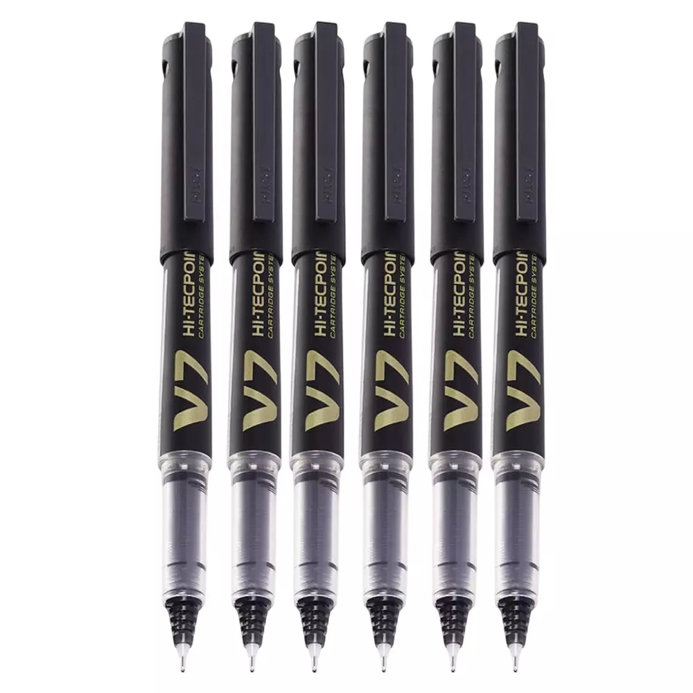 Pilot V7 Hi-Tecpoint Roller Ball Pen Cartridge System 0.7 mm Tip Size and Liquid Ink, Black (Pack of 6)