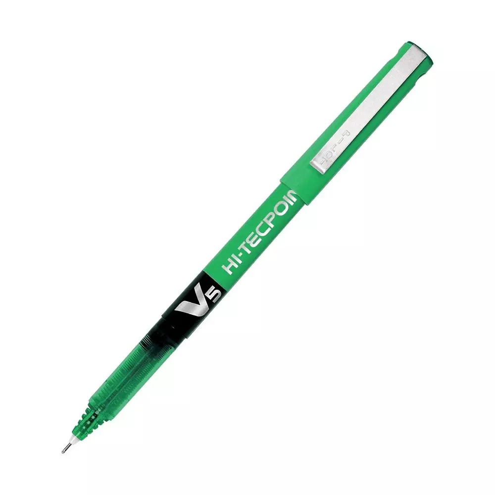 Pilot Hi-Tecpoint Roller Ball Pen 0.5 mm Tip Size Green Ink Color for Home, School & Office Use, V5 Pen (Pack of 12 Pcs)