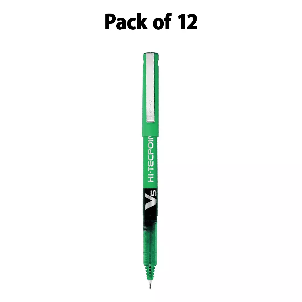 pilot-hi-tecpoint-roller-ball-pen-05-mm-tip-size-green-ink-color-for-home-school-office-use-v5-pen-pack-of-12-pcs