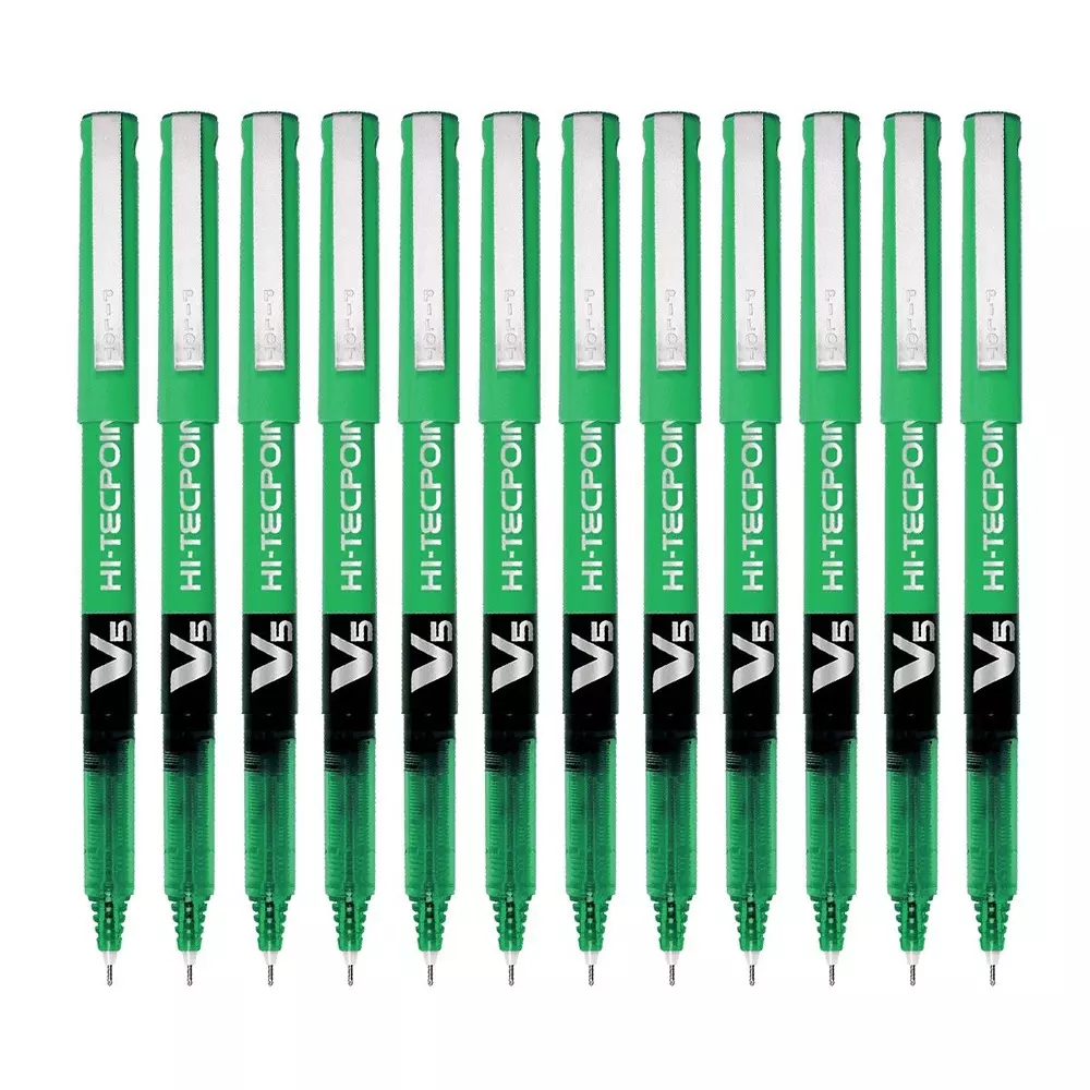 pilot-hi-tecpoint-roller-ball-pen-05-mm-tip-size-green-ink-color-for-home-school-office-use-v5-pen-pack-of-12-pcs