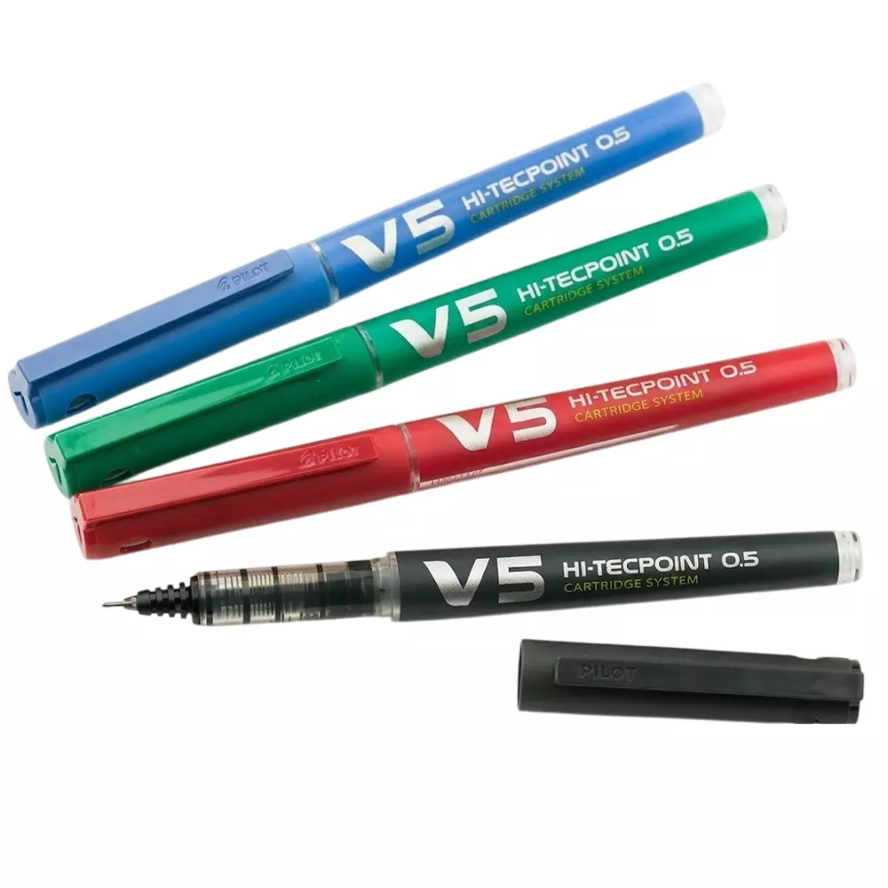 Pilot Hi-Tecpoint Roller Ball Pen 0.5 mm Tip Size Black, Blue, Green & Red Ink Color for Home, School & Office Use, V5 Pen (Pack of 48 Pcs)