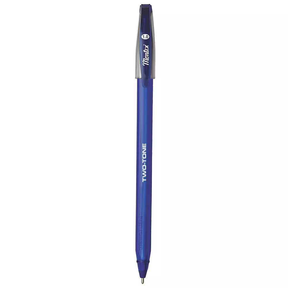 Montex Two Tone 1 mm Tip Ball Pen Blue Ink Plastic Body Non Toxic & Waterproof Ink (Pack of 10 Pcs)