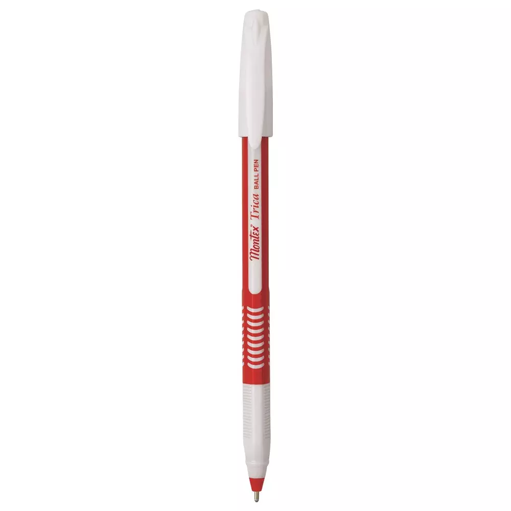 Montex Trica 1 mm Tip Ball Pen Red Ink Plastic Body Non Toxic & Waterproof Ink (Pack of 10 Pcs)