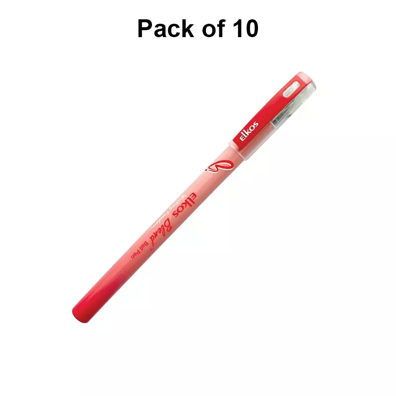 elkos-blend-ball-pen-steel-nib-plastic-body-red-ink-color-pack-of-10-pcs