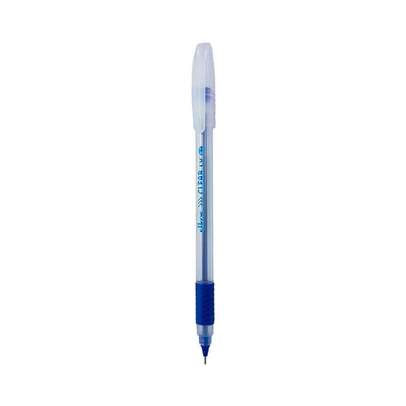 Elkos Clear Ball Pen Steel Nib Plastic Body Blue Ink Color (Pack of 10 Pcs)