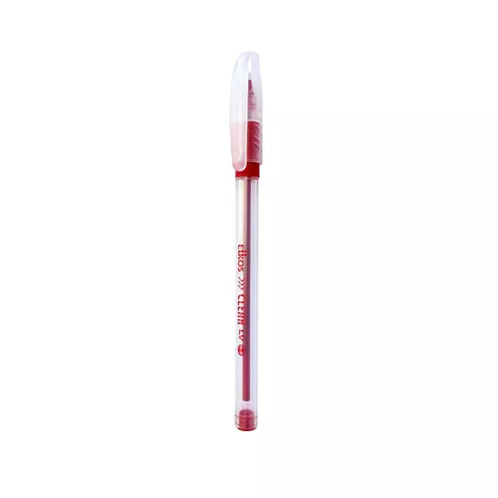 Elkos Clear Ball Pen Steel Nib Plastic Body Red Ink Color (Pack of 10 Pcs)