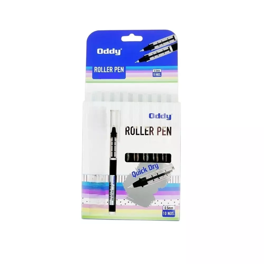 Oddy Roller Pen Black Plastic for Home, Office & School, RP-01 (Pack of 10 Pcs)