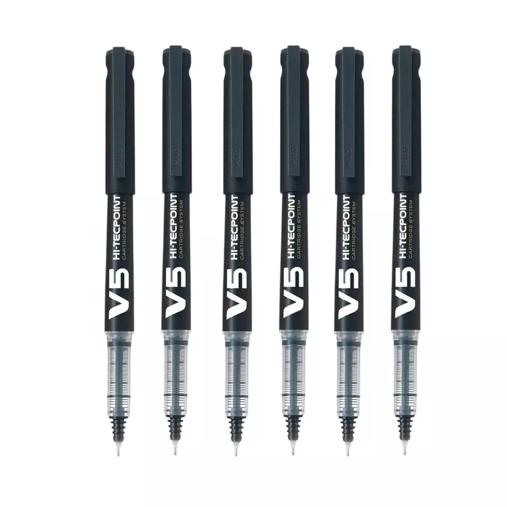 Pilot V5 Hi-Tecpoint Roller Ball Pen Cartridge System 0.5 mm Tip Size and Liquid Ink, Black (Pack of 6)