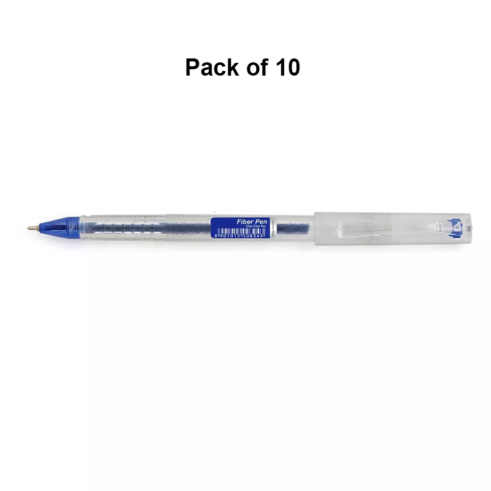 montex-fiber-pen-07-mm-tip-ball-pen-blue-ink-clear-plastic-body-non-toxic-waterproof-ink-pack-of-10-pcs