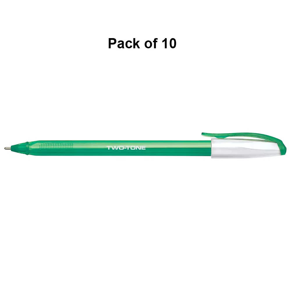 montex-two-tone-1-mm-tip-ball-pen-green-ink-plastic-body-non-toxic-waterproof-ink-pack-of-10-pcs