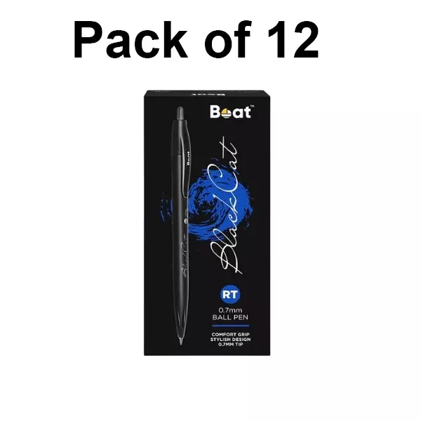 Boat by Ban Black Cat Ball Pen 0.7 mm Black, FG000592 (Pack of 12)