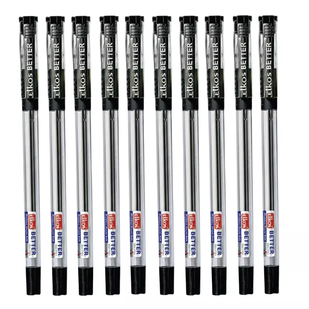 Elkos Better Ball Pen 0.7 mm Tip Size Black Ink Color (Pack of 10 Pcs)