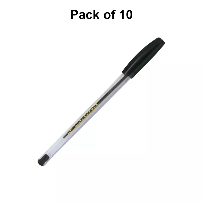 Elkos Smooth Ball Pen 0.7 mm Tip Size Black Ink Color (Pack of 10 Pcs)