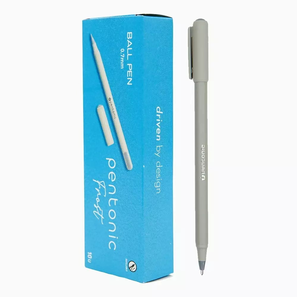 linc-pentonic-frost-07-mm-low-viscosity-ink-roller-ball-pen-pastel-grey-body-and-black-ink-pack-of-100