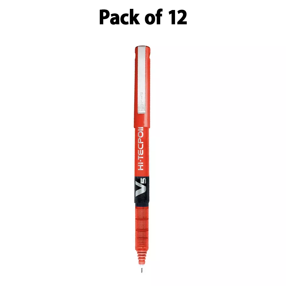 pilot-hi-tecpoint-roller-ball-pen-05-mm-tip-size-red-ink-color-for-home-school-office-use-v5-pen-pack-of-12-pcs